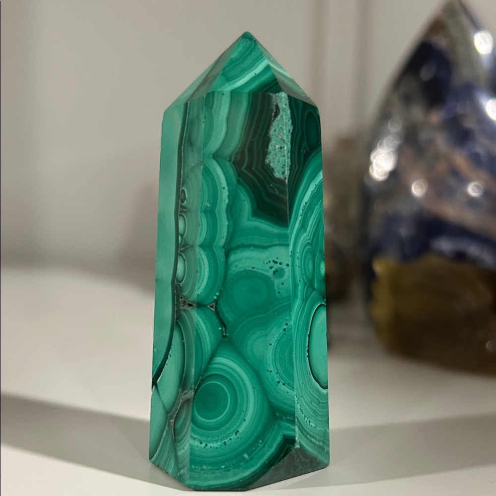 Green Malachite Crystal Obelisk